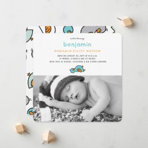 Faire-part Cute Whimsical Baby Ducklings Baby Boy Photo Naiss