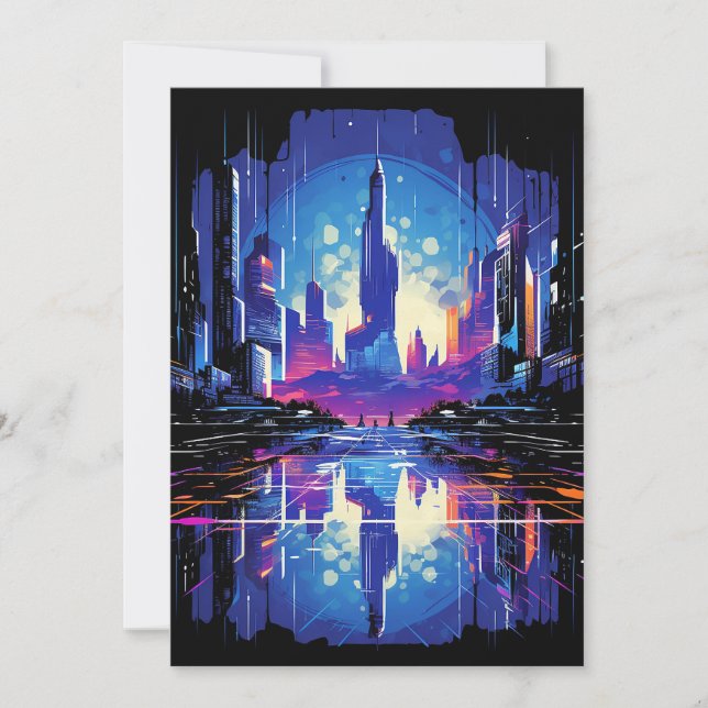 Faire-part Cyberpunk City Skyline futuriste (Devant)