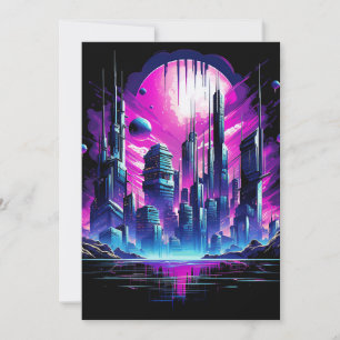 Faire-part CyberScape Skyline néon futuriste