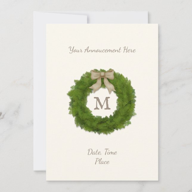 Faire-part Cypress À feuillage persistant Wreath monogramme P (Devant)
