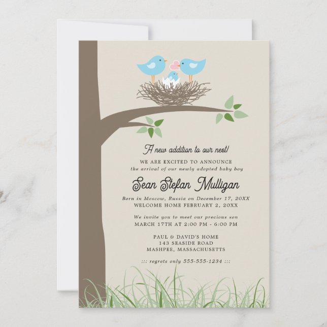 Faire-part d'adoption Nid d'oiseau (Devant)