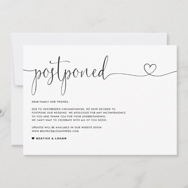 Faire-part Dainty Script Changement de plans Report Mariage (Devant)