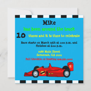 Faire-part d'anniversaire de la voiture de course