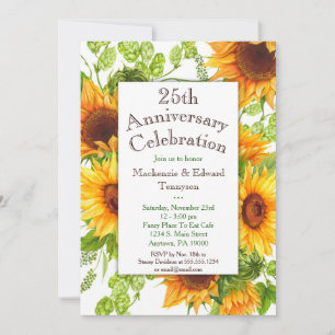 Faire-part d'anniversaire de mariage floral jaune 