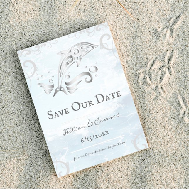Faire-part Dauphin Argent Enregistrer La Date Annonce (Silver Dolphin Save the Date)