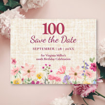 Faire-part de 100e anniversaire élégant floral lin