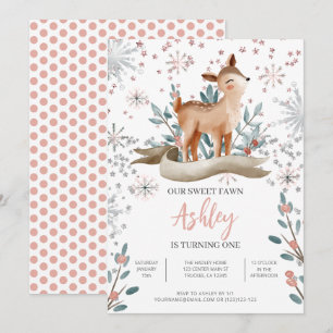 Faire-part de 1er anniversaire Blush Winter Cute D