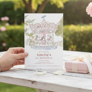 Faire-part de 1er anniversaire Carrousel aquarelle
