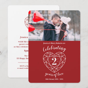 Faire-part de 2 ans de mariage avec coeur de grena