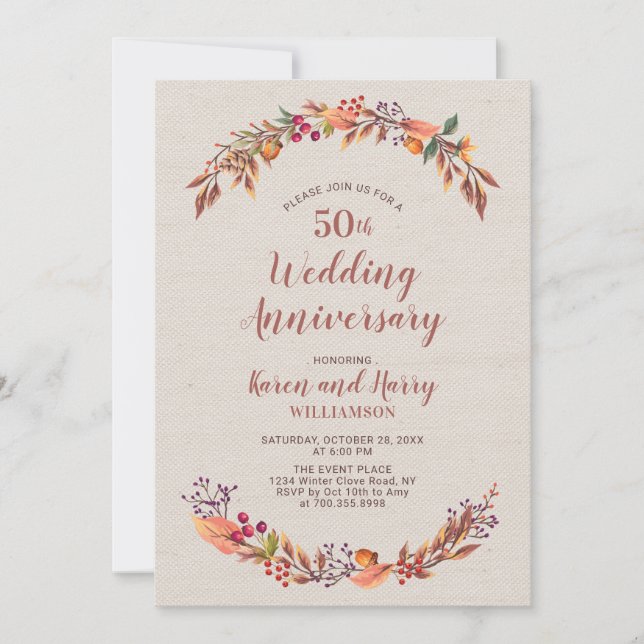 Faire-part de 50e anniversaire de mariage floral d (Devant)