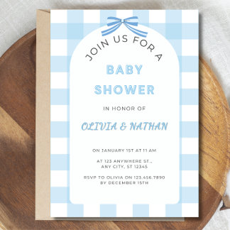 Faire-part de Baby Shower à carreaux bleus, Bébé g