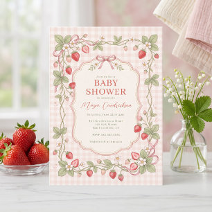 Faire-part de Baby Shower à carreaux de fraise