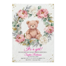 Faire-part de Baby Shower à l'aquarelle Ourson