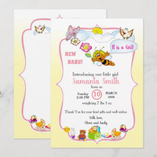 Faire-part de Baby Shower Abeille pour Fille