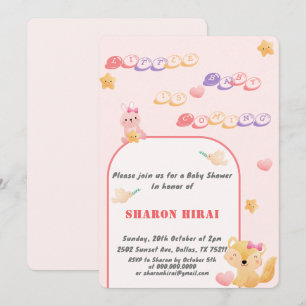 Faire-part de Baby Shower Animaux Mignons - Rose