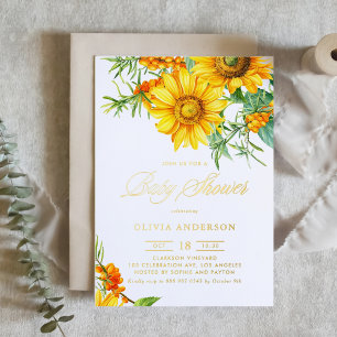 Faire-part de Baby Shower aquarelle tournesol et a