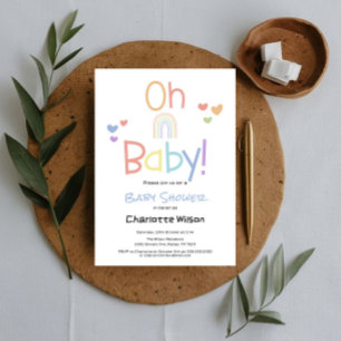 Faire-part de Baby Shower arc-en-ciel coloré adora