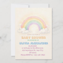 Faire-part de Baby Shower Arc-en-ciel Pastel | Fan