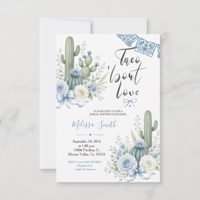 Faire-part de Baby Shower au Cactus Aquarelle du D (Devant)