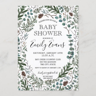 Faire-part de Baby Shower au Pin et à l'Eucalyptus