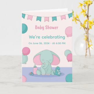 Faire-part de Baby Shower aux éléphants mignons