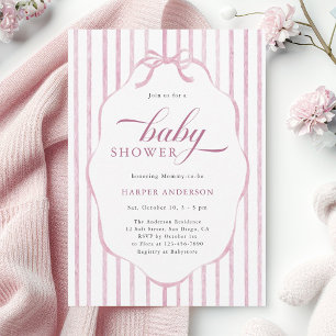 Faire-part de Baby Shower avec des rayures roses e