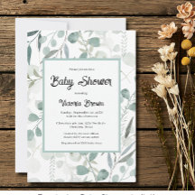 Faire-part de Baby Shower avec feuillage d'eucalyp