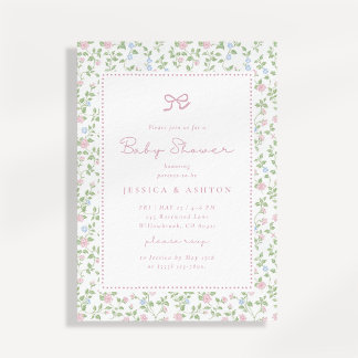 Faire-part de Baby Shower avec Nœud Floral Cottage