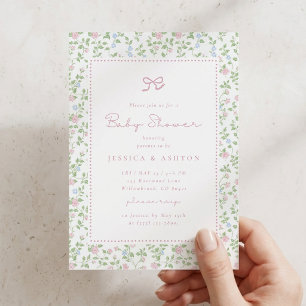 Faire-part de Baby Shower avec Nœud Floral Cottage