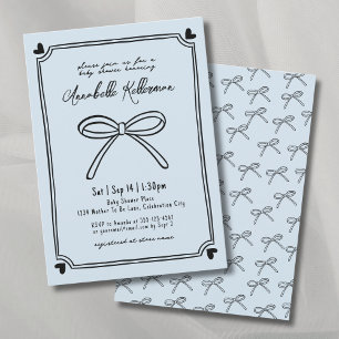 Faire-part de Baby Shower avec un arc bleu dessiné