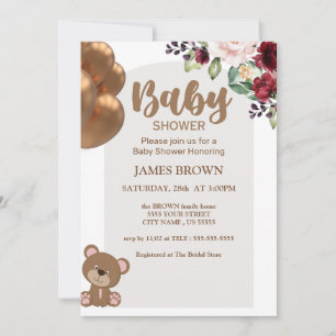 Faire-part de Baby Shower ballons ours, Fleur sauv