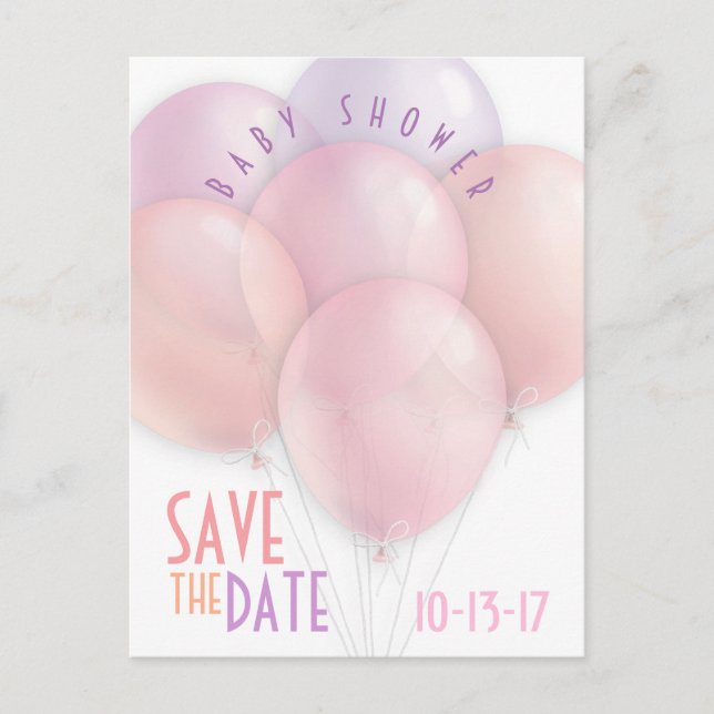 Faire-Part de Baby Shower Ballons Pastel (Devant)