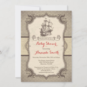 Faire-part de Baby Shower Bateau Vintage Rétro