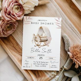 Faire-part de Baby Shower Berceau en Or Vintage