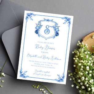 Faire-part de Baby Shower Blason Monogramme Floral