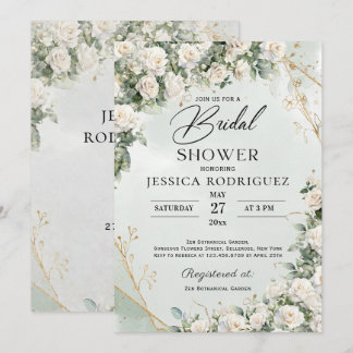 Faire-part de Baby Shower Bohème Roses Blanches Ve