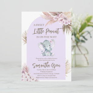 Faire-part de Baby Shower Boho Éléphant Violet