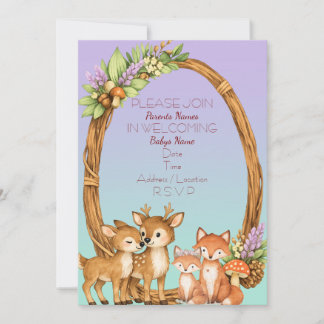 Faire-part de Baby Shower Bois et Violet Menthe