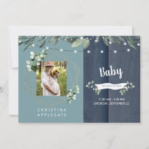Faire-part de Baby Shower Bois Rustique Sarcelle &
