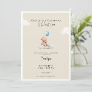 Faire-part de Baby Shower Capybara Nuage et Ballon
