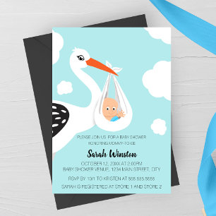 Faire-part de Baby Shower cigogne mignonne