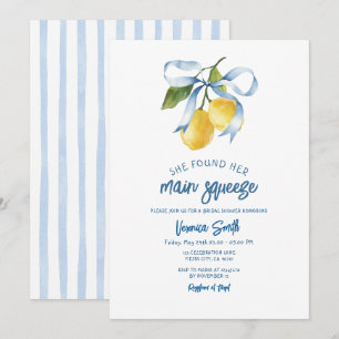 Faire-part de Baby Shower Citron Thème Ruban Bleu 