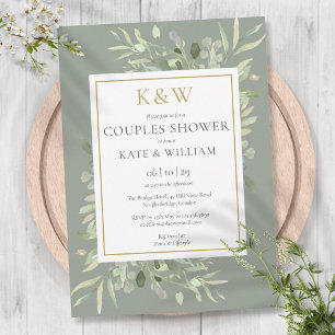 Faire-part de Baby Shower Couple Monogramme Doré V