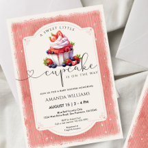 Faire-part de Baby Shower Cupcake à la Fraise pour
