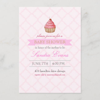 Faire-part de Baby Shower Cupcake Gâteau Rose
