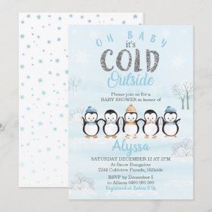 Faire-part de Baby Shower de bébé pingouin Hiver