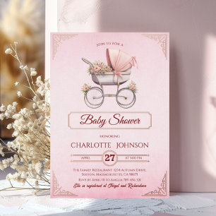 Faire-part de Baby Shower élégant rose vintage à f