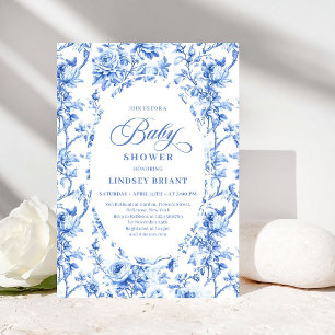 Faire-part de Baby Shower Élégant Toile de Jouy Na