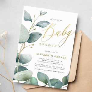 Faire-part de baby shower eucalyptus botanique feu