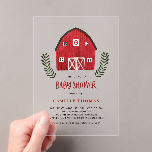 Faire-part de Baby Shower Ferme de Campagne Rouge